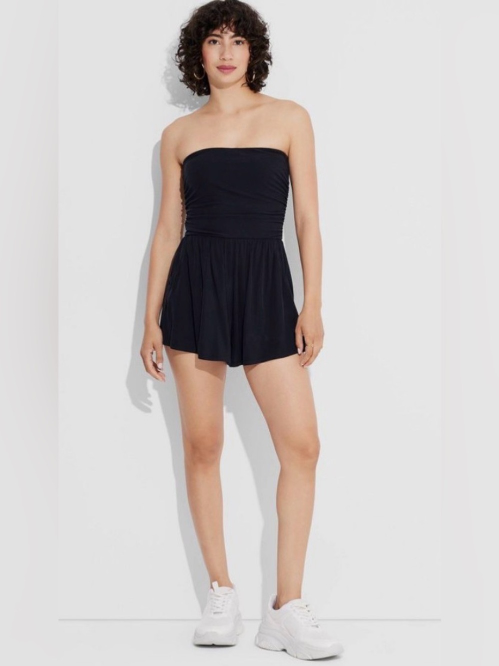 wild fable Black Strapless Smocked-Waist Romper